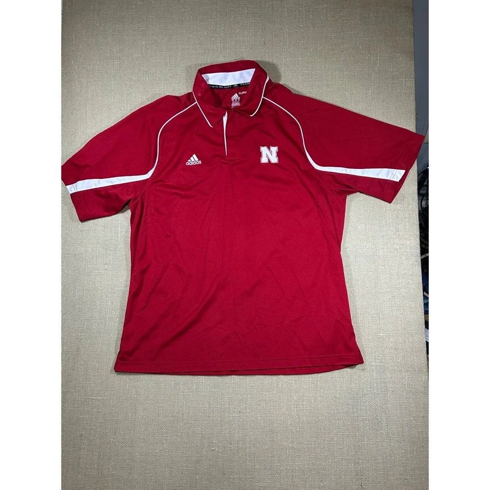 Adidas Climalite Nebraska Huskers Polo Shirt Mens XL Red Short Sleeve Team Issue